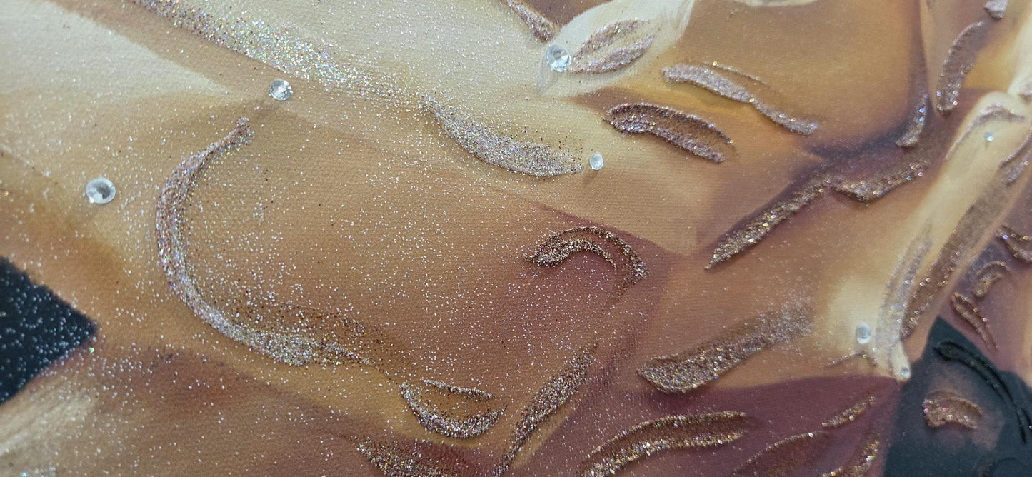 Quadro personalizzabile Rose su Tela – Pittura Fatta a Mano con Swarovski e Glitter | Arredo casa/ufficio Classico e Moderno