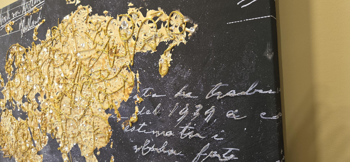 Quadro personalizzabile Mondo su Tela 70x140 – Stampa Pittorica Emisfero con Swarovski e Glitter | Aredo casa/ufficio Classico e Moderno