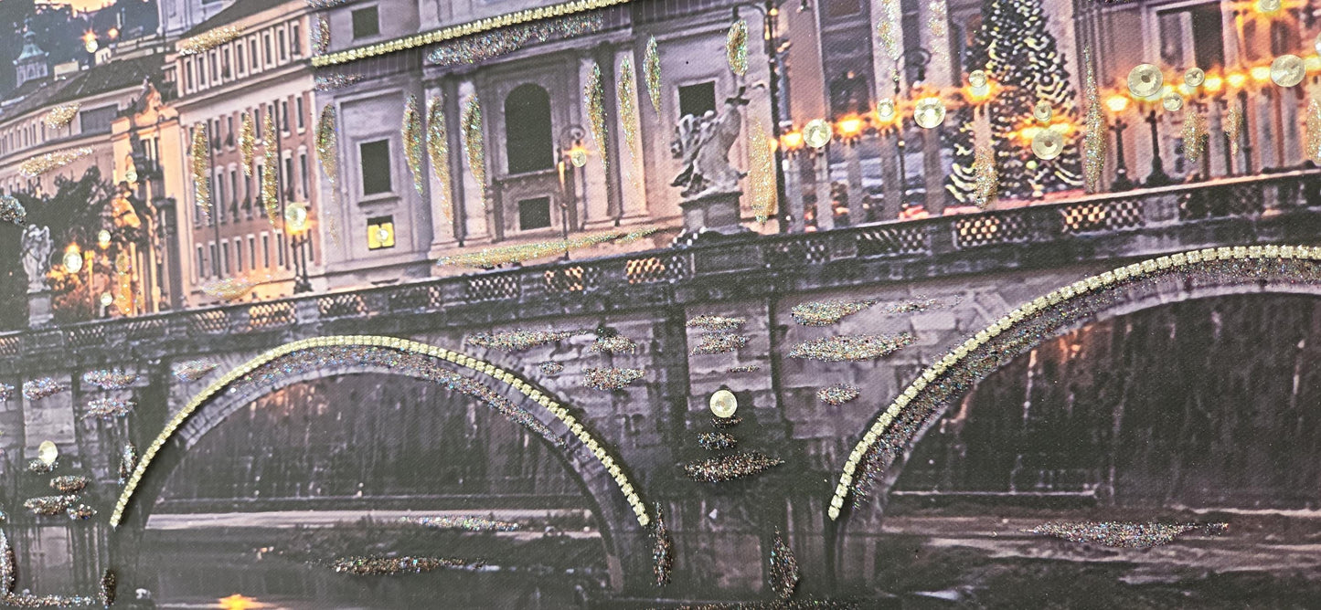 Quadro personalizzabile Roma su Tela 70x140 – Stampa Pittorica Fatta a Mano con Swarovski e Glitter | Arredo casa Classico e Moderno