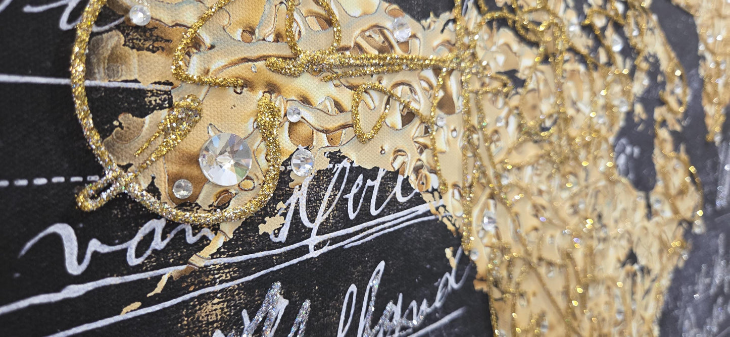 Quadro personalizzabile Mondo su Tela 70x140 – Stampa Pittorica Emisfero con Swarovski e Glitter | Aredo casa/ufficio Classico e Moderno