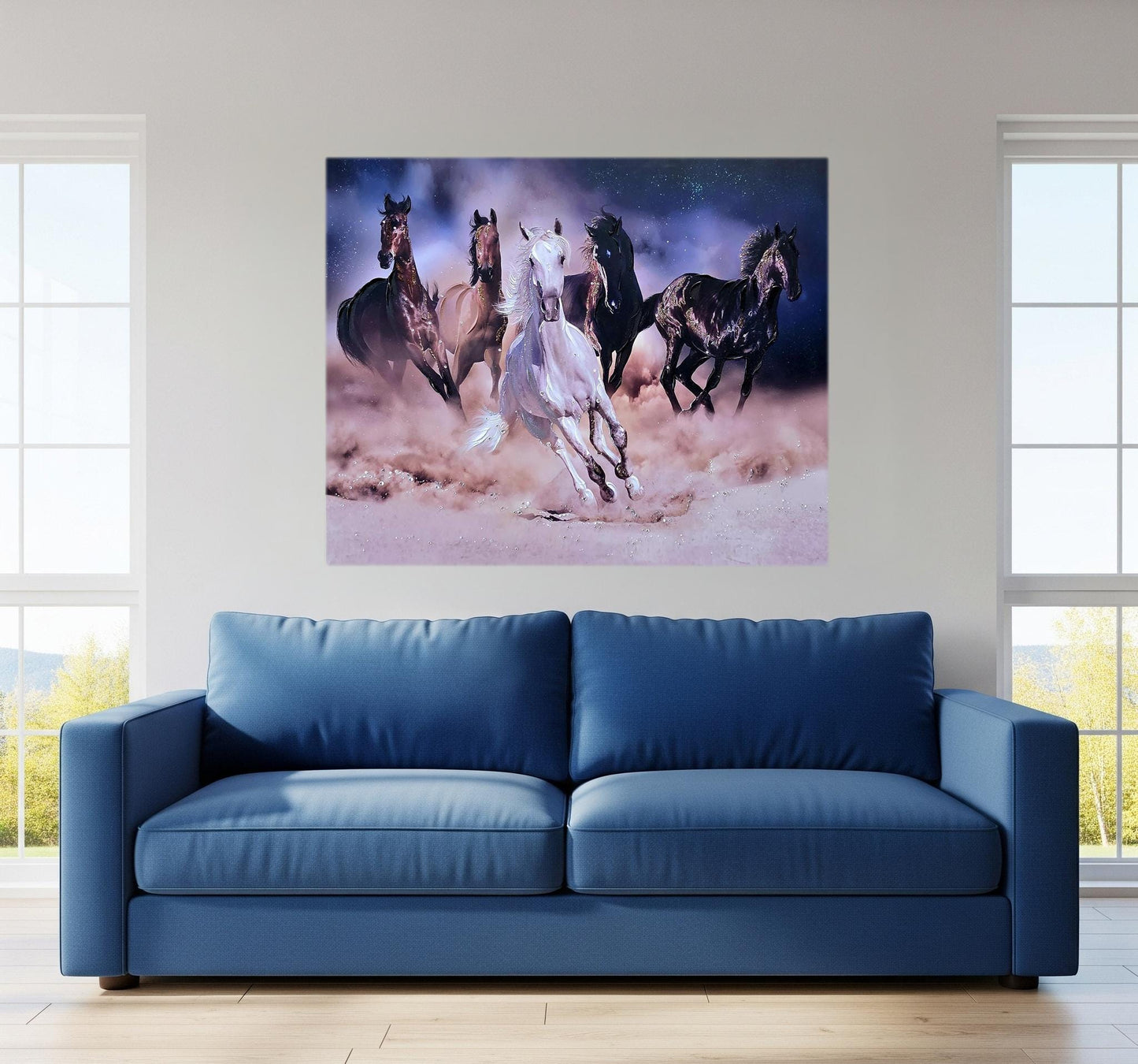 Quadro Personalizzabile Cavalli su Tela – Stampa Pittorica Fatta a Mano con Swarovski e Glitter | Arredo casa Classico o Moderno