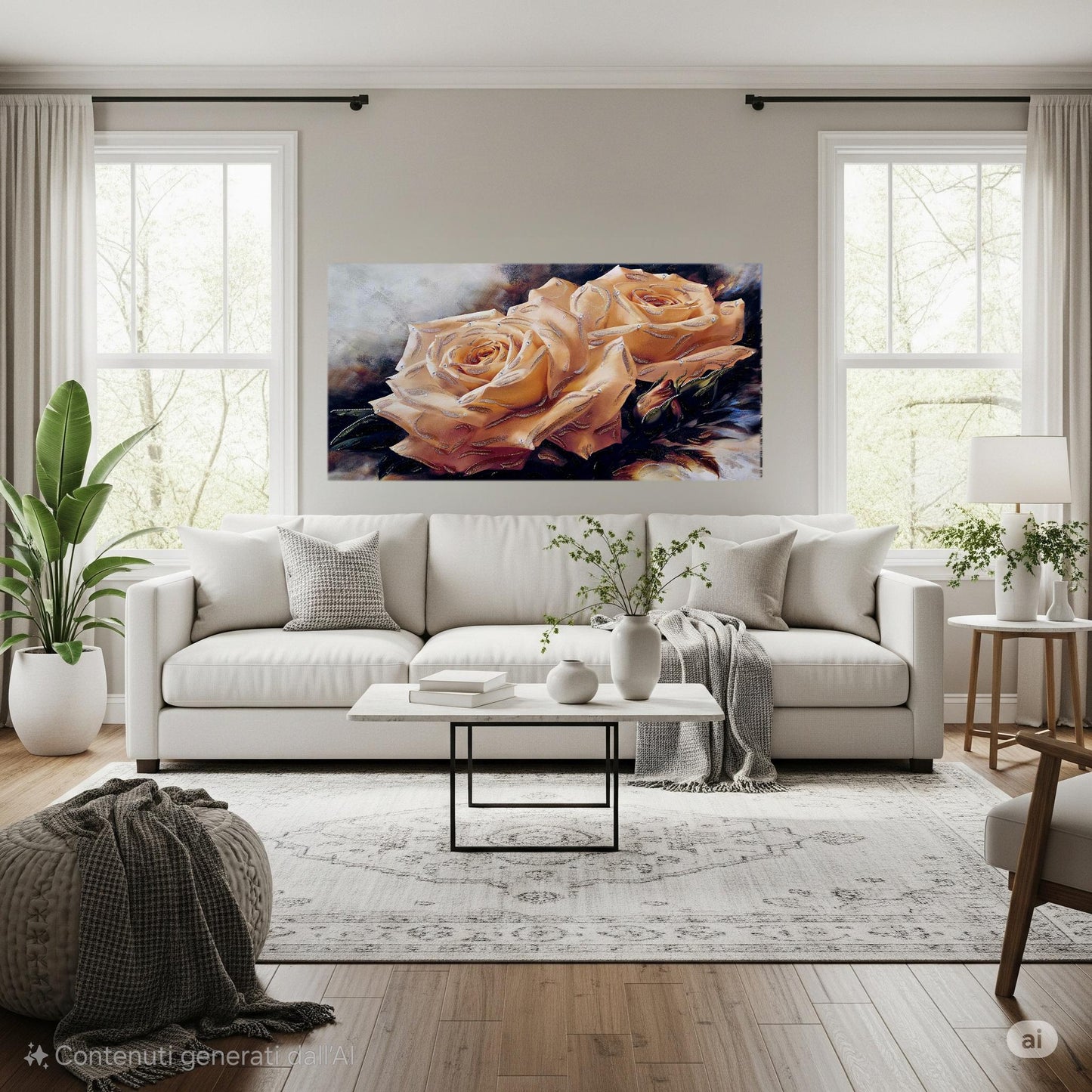 Quadro personalizzabile Rose su Tela – Pittura Fatta a Mano con Swarovski e Glitter | Arredo casa/ufficio Classico e Moderno