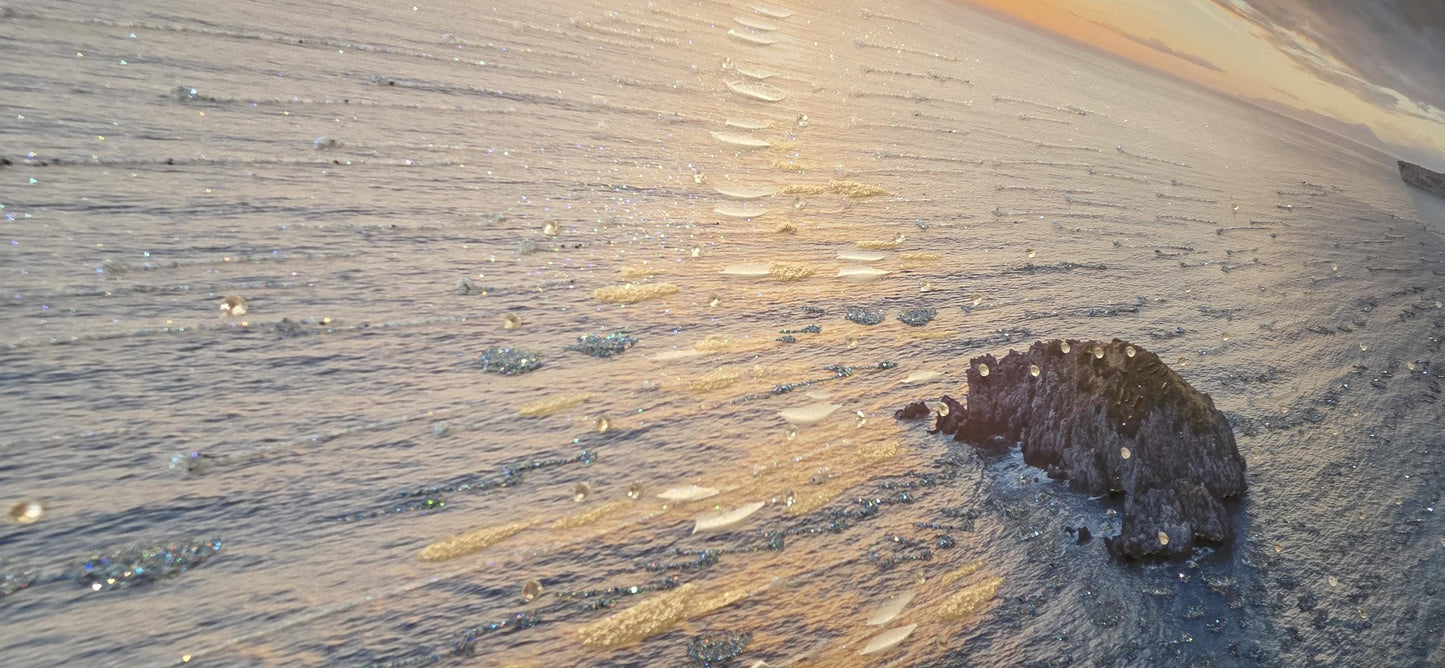 Quadro personalizzabile Mare su Tela con cornice decapè argento – Fatta a Mano con Swarovski e Glitter | Arredo casa/ufficio Classico e Moderno