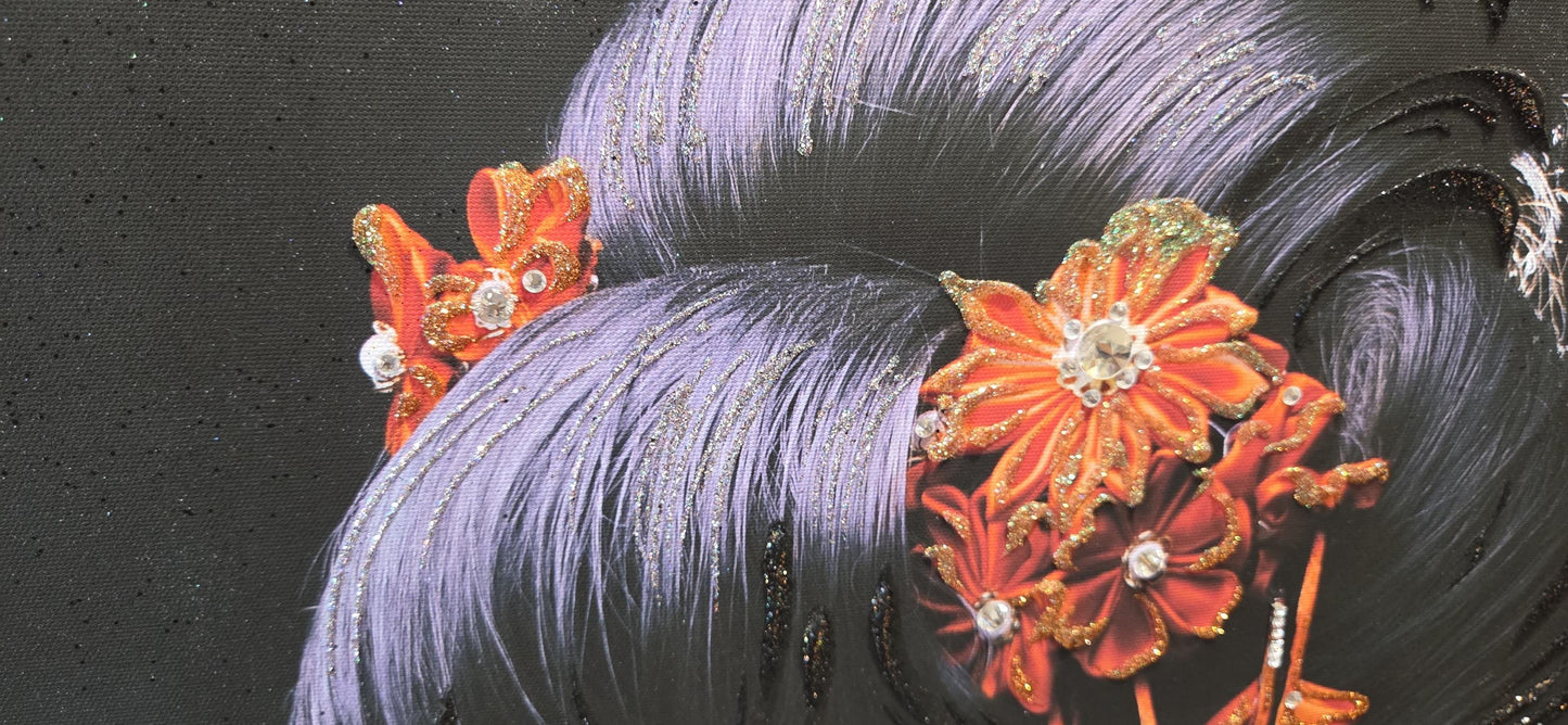 Quadro personalizzabile Geisha su Tela – Pittura Fatta a Mano con Swarovski e Glitter | Arredo casa/ufficio Classico e Moderno