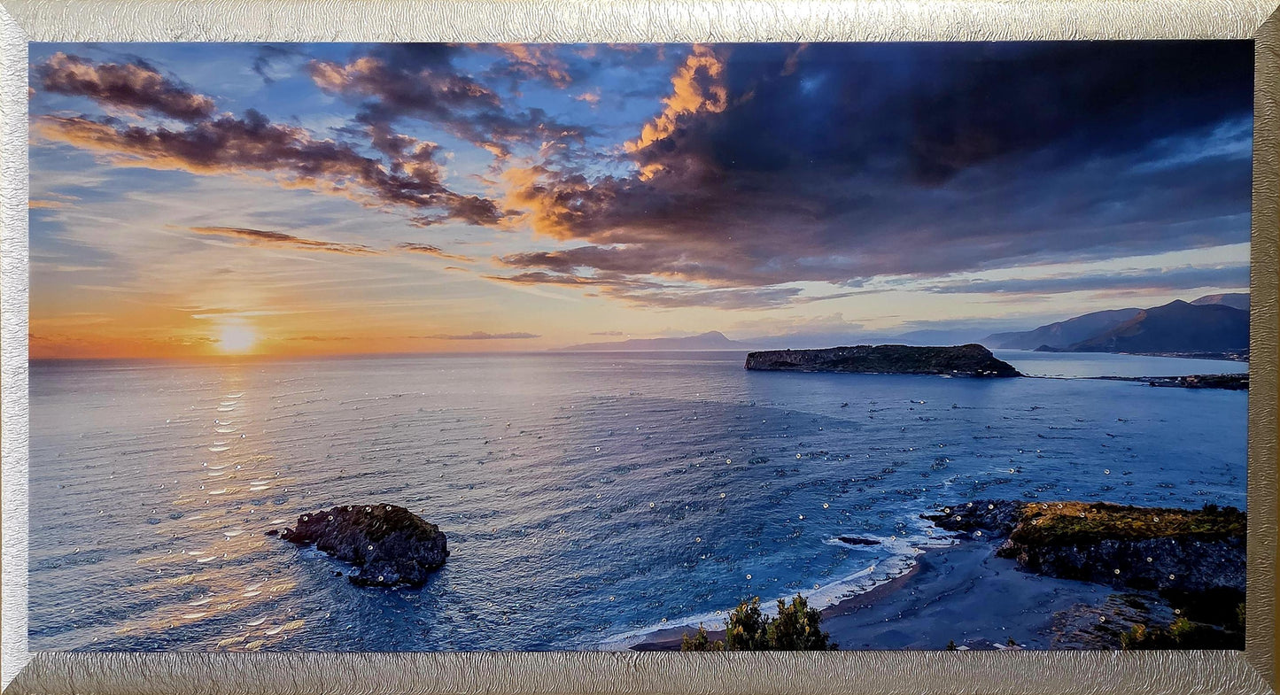 Quadro personalizzabile Mare su Tela con cornice decapè argento – Fatta a Mano con Swarovski e Glitter | Arredo casa/ufficio Classico e Moderno