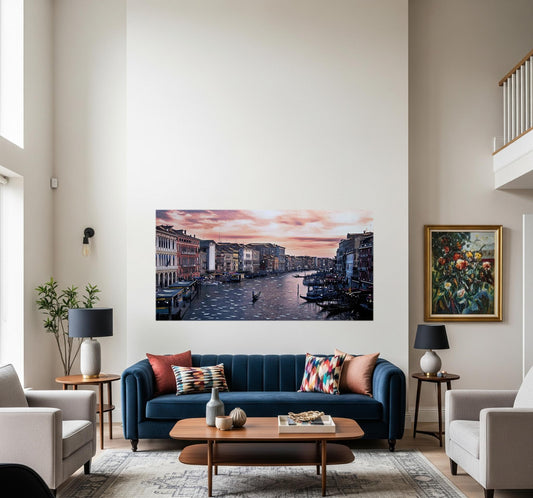 Quadro Personalizzabile Venezia su Tela – Stampa Pittorica Fatta a Mano con Swarovski e Glitter | Paesaggio Classico o Moderno