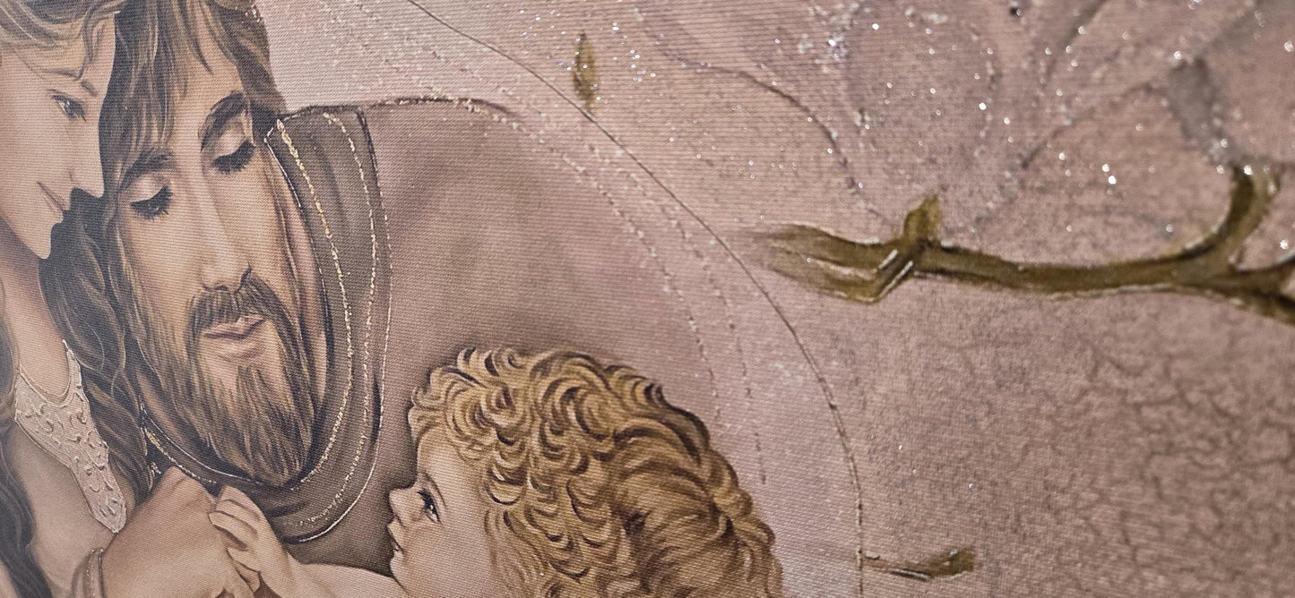 Quadro stampa su tela pittorica fatta a mano maternità/capezzale figurativo paesaggio panorama classico moderno  swarovsky  glitter brillantinato