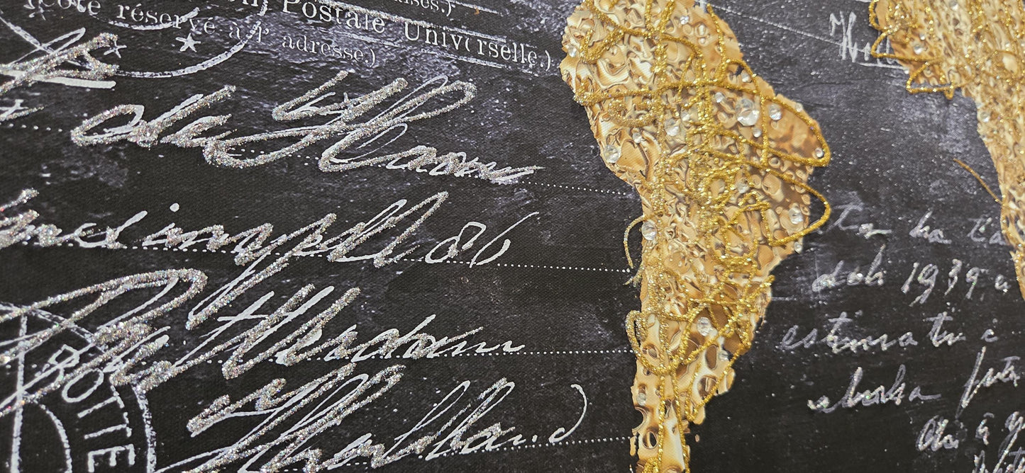 Quadro personalizzabile Mondo su Tela 70x140 – Stampa Pittorica Emisfero con Swarovski e Glitter | Aredo casa/ufficio Classico e Moderno