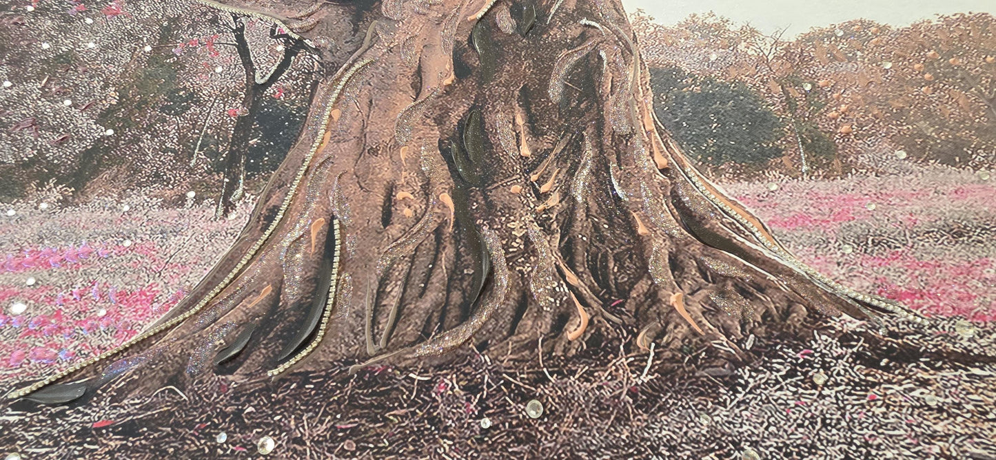 Quadro personalizzabile Albero con Altalena su Tela – Pittura Fatta a Mano con Swarovski e Glitter | Arredo casa/ufficio Classico e Moderno