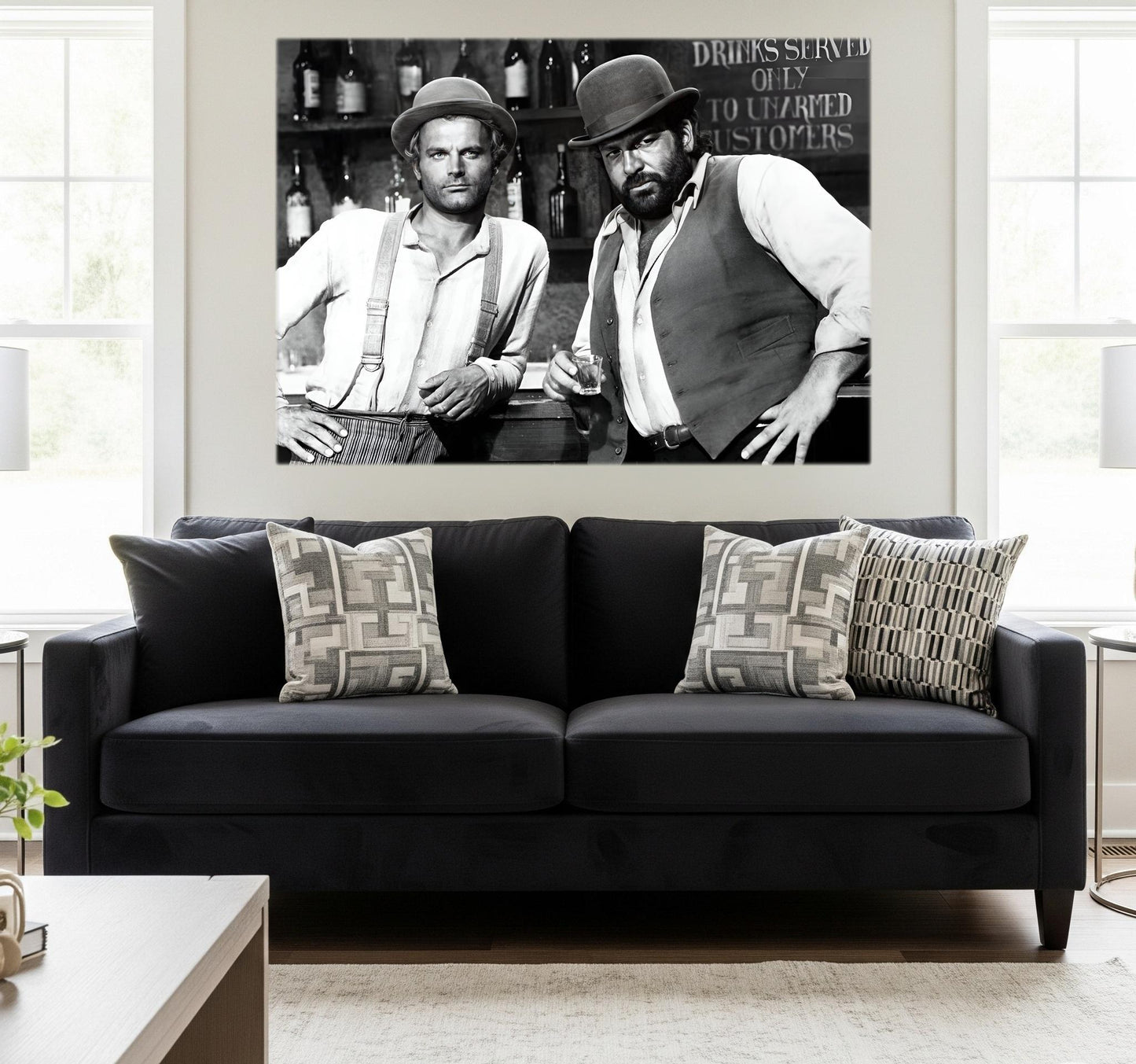 Quadro stampa tela personalizzata su misura effetto pittura bud spencer terence hill trinita'  bancone arredo casa ufficio regalo vintage