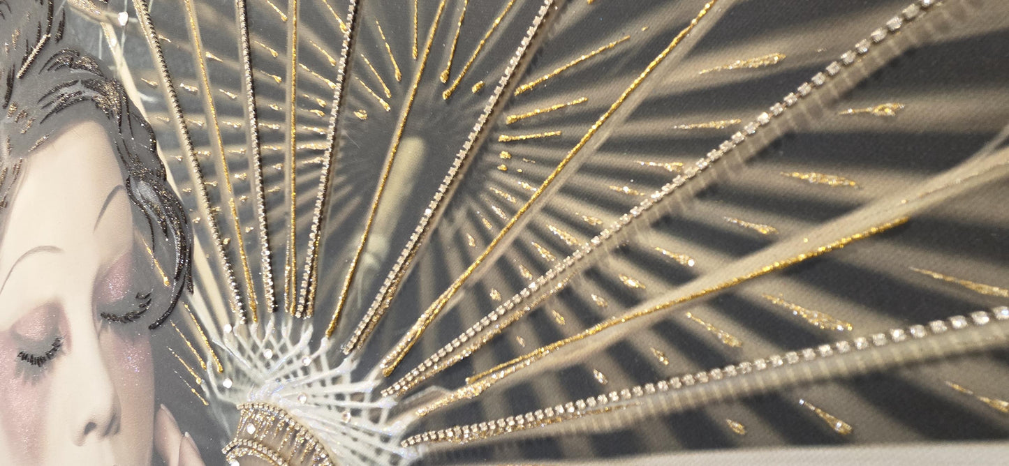 Quadro personalizzabile Donna orientale su Tela – Pittura Fatta a Mano con Swarovski e Glitter | Arredo casa/ufficio Classico e Moderno