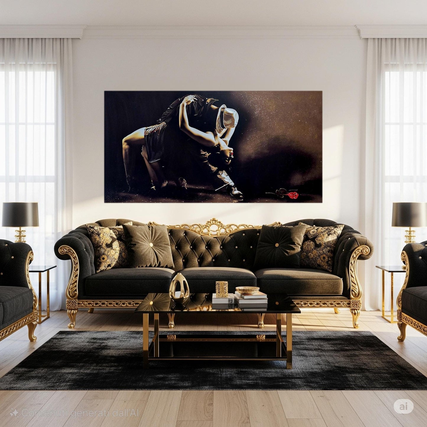 Quadro personalizzabile Ballerini tango su Tela – Pittura Fatta a Mano con Swarovski e Glitter | Arredo casa/ufficio Classico e Moderno