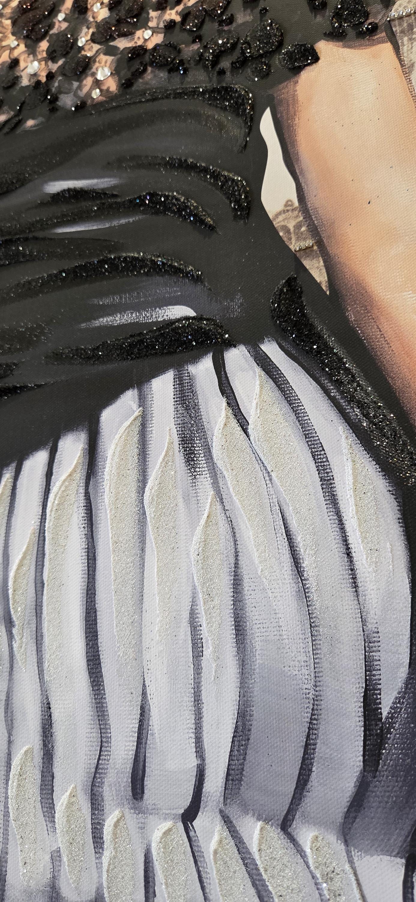 Quadro personalizzabile Donna figurativo Parigi su Tela – Pittura Fatta a Mano con Swarovski e Glitter | Arredo casa/ufficio Classico e Moderno