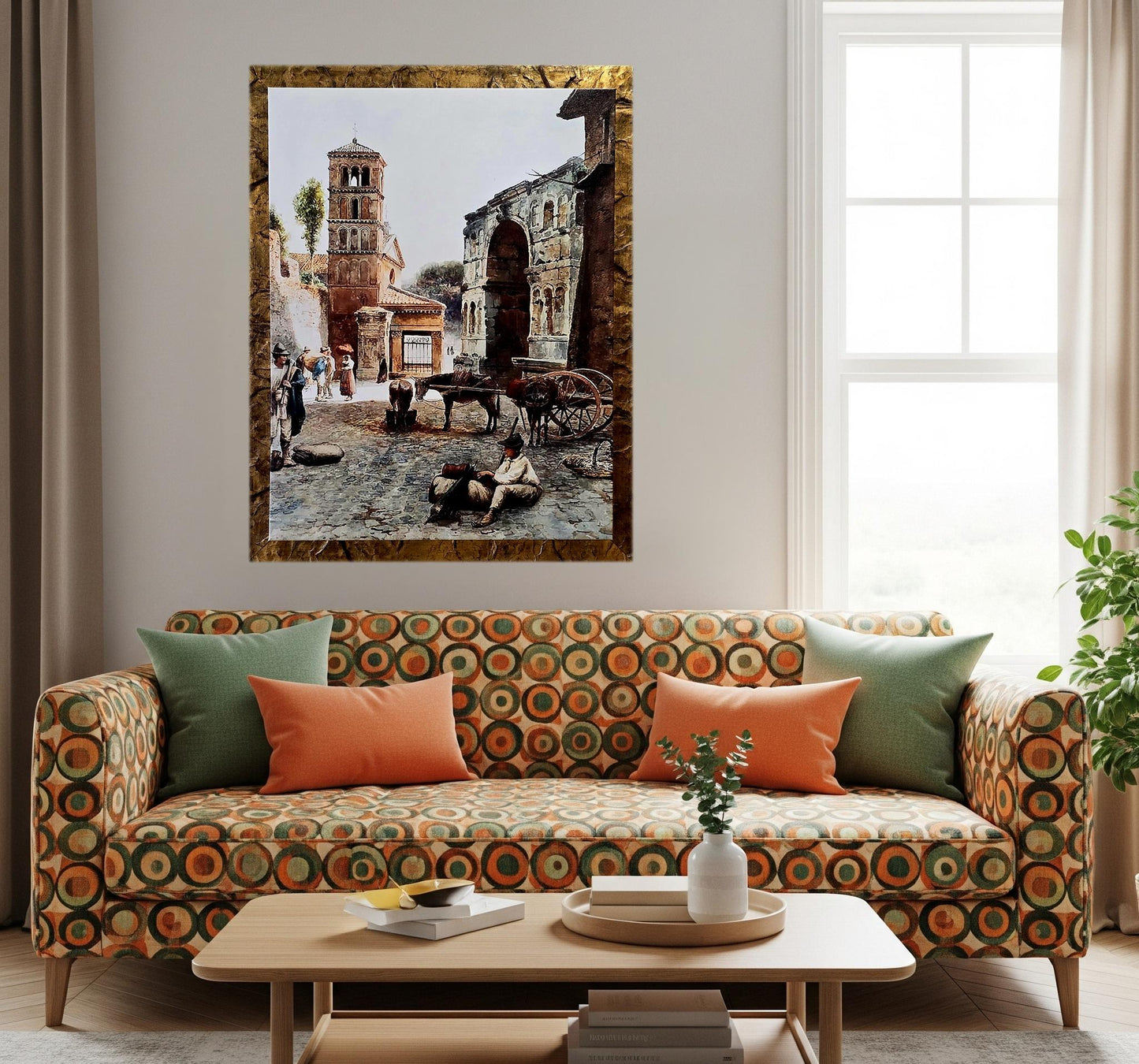 Quadro personalizzabile Borgo Roma sparita con cornice oro su Tela – Pittura Fatta a Mano con Swarovski e Glitter | Arredo casa/ufficio Classico e Moderno