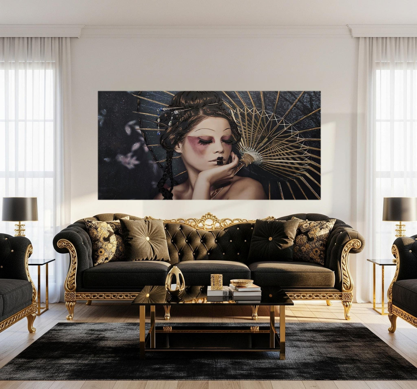 Quadro personalizzabile Donna orientale su Tela – Pittura Fatta a Mano con Swarovski e Glitter | Arredo casa/ufficio Classico e Moderno