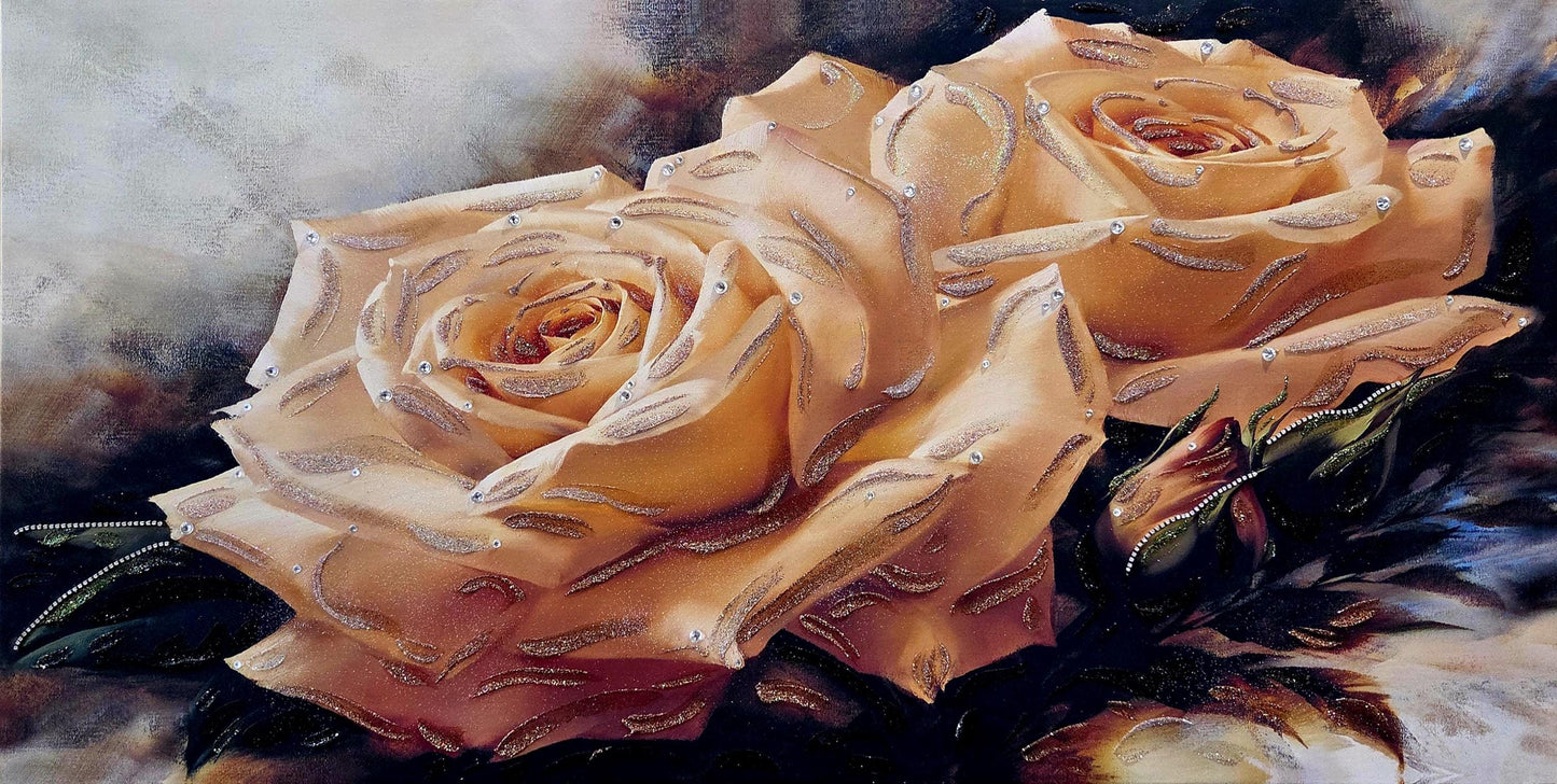 Quadro personalizzabile Rose su Tela – Pittura Fatta a Mano con Swarovski e Glitter | Arredo casa/ufficio Classico e Moderno