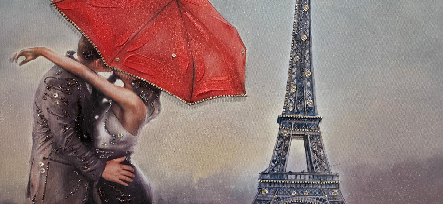 Quadro Personalizzabile Parigi su Tela – Stampa Pittorica Fatta a Mano con Swarovski e Glitter | Paesaggio Classico o Moderno