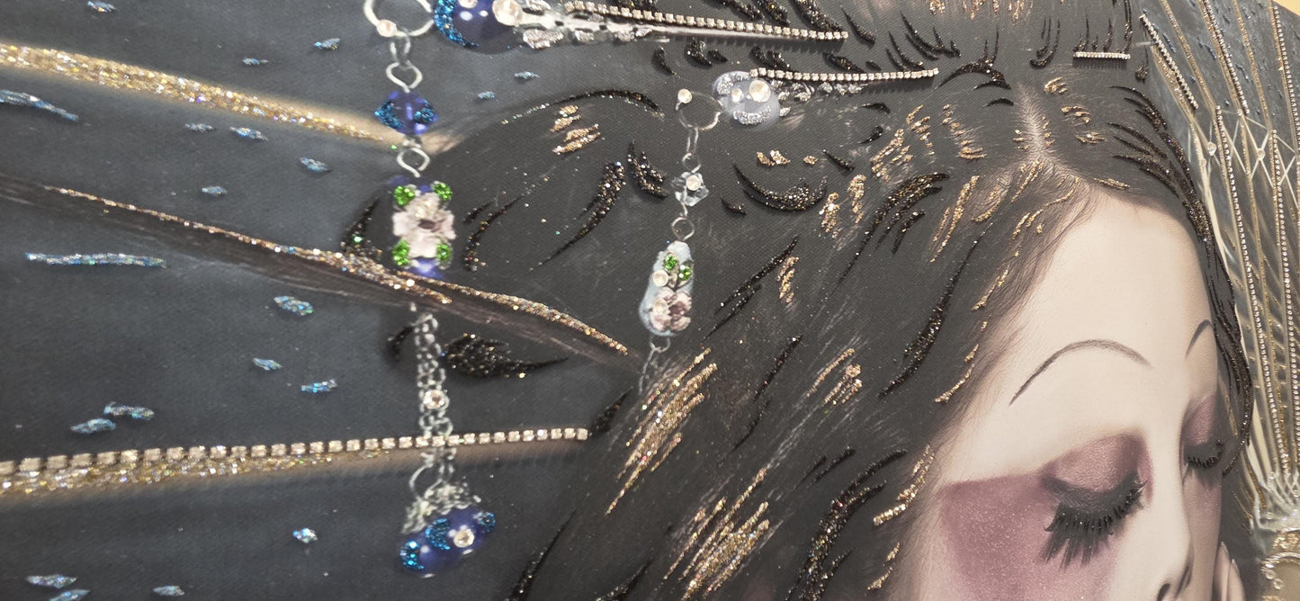 Quadro personalizzabile Donna orientale su Tela – Pittura Fatta a Mano con Swarovski e Glitter | Arredo casa/ufficio Classico e Moderno