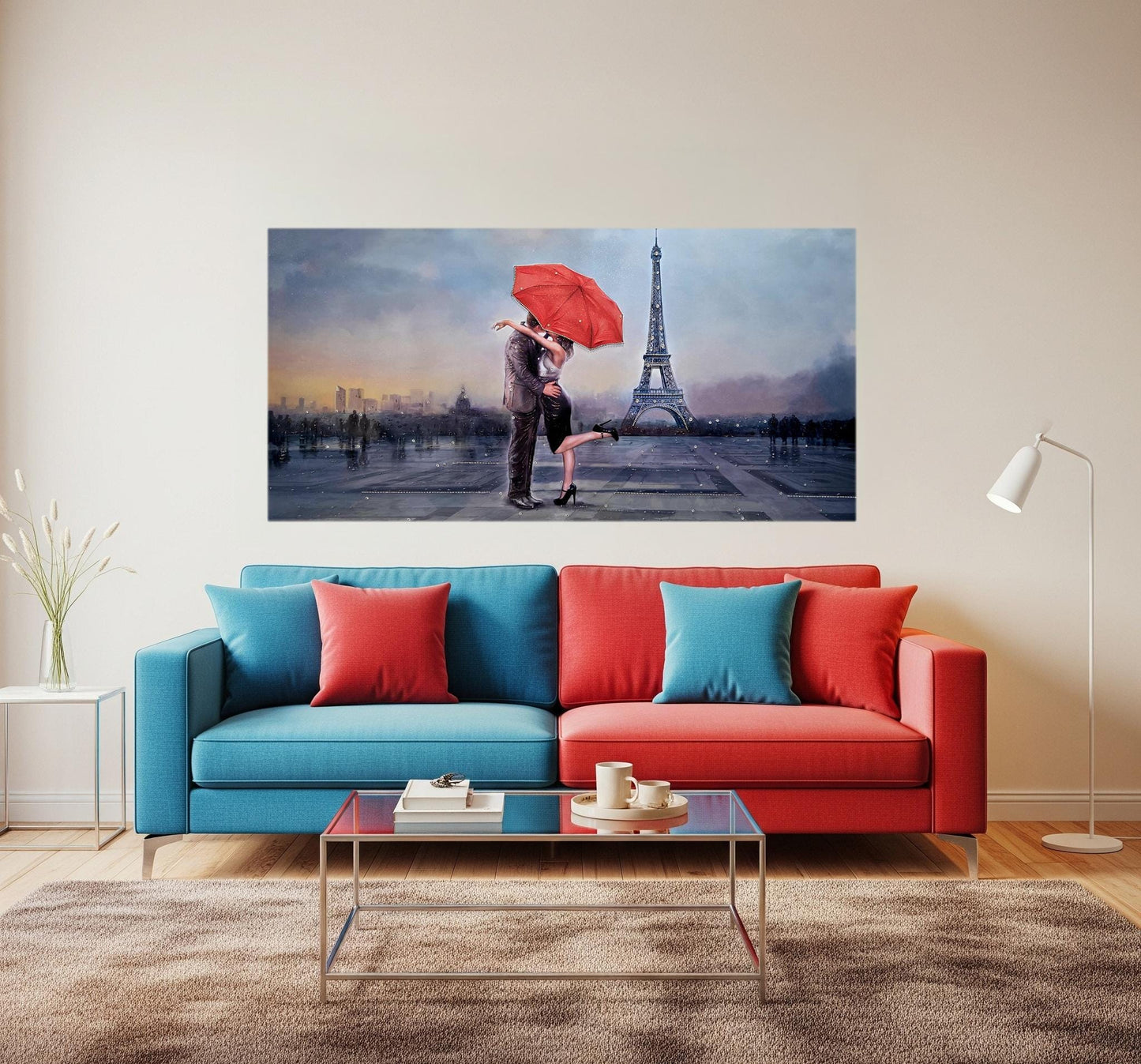 Quadro Personalizzabile Parigi su Tela – Stampa Pittorica Fatta a Mano con Swarovski e Glitter | Paesaggio Classico o Moderno