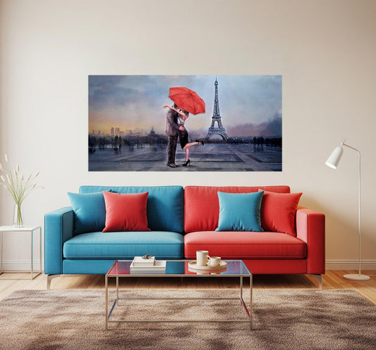 Quadro Personalizzabile Parigi su Tela – Stampa Pittorica Fatta a Mano con Swarovski e Glitter | Paesaggio Classico o Moderno