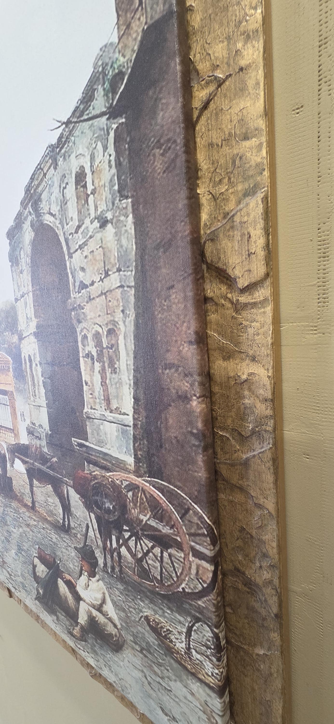 Quadro personalizzabile Borgo Roma sparita con cornice oro su Tela – Pittura Fatta a Mano con Swarovski e Glitter | Arredo casa/ufficio Classico e Moderno