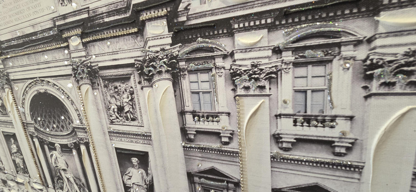 Quadro personalizzabile Roma Fontana di Trevi su Tela – Pittura Fatta a Mano con Swarovski e Glitter | Arredo casa/ufficio Classico e Moderno