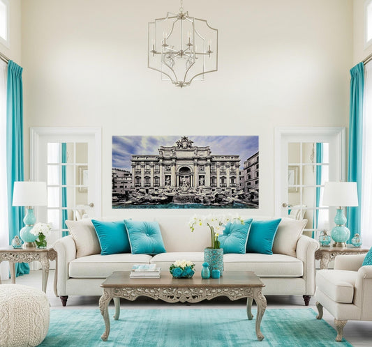 Quadro personalizzabile Roma Fontana di Trevi su Tela – Pittura Fatta a Mano con Swarovski e Glitter | Arredo casa/ufficio Classico e Moderno