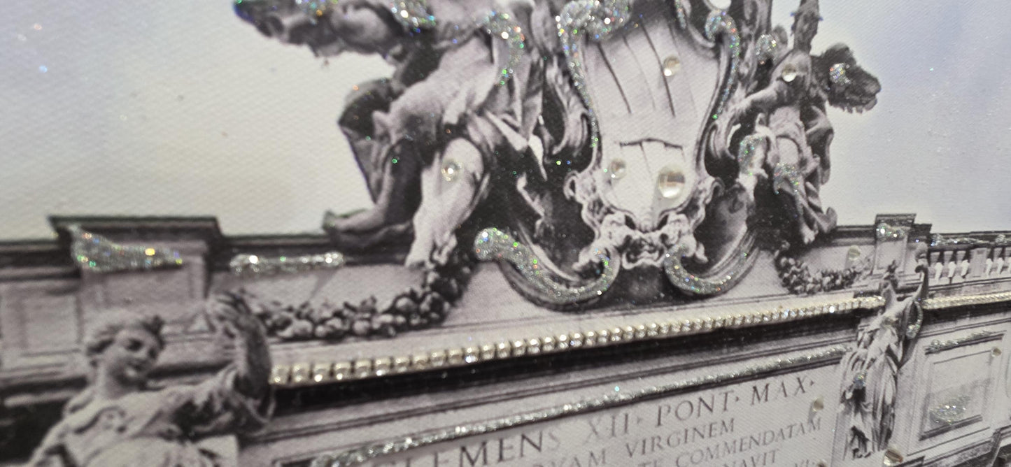 Quadro personalizzabile Roma Fontana di Trevi su Tela – Pittura Fatta a Mano con Swarovski e Glitter | Arredo casa/ufficio Classico e Moderno