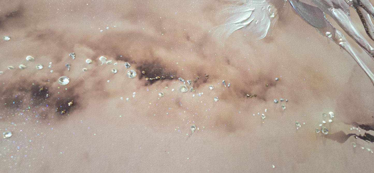 Quadro Personalizzabile Cavalli su Tela – Stampa Pittorica Fatta a Mano con Swarovski e Glitter | Arredo casa Classico o Moderno