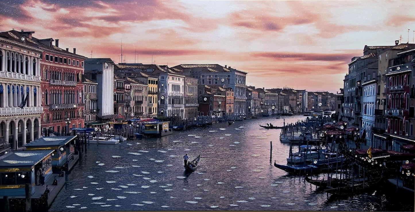 Quadro Personalizzabile Venezia su Tela – Stampa Pittorica Fatta a Mano con Swarovski e Glitter | Paesaggio Classico o Moderno