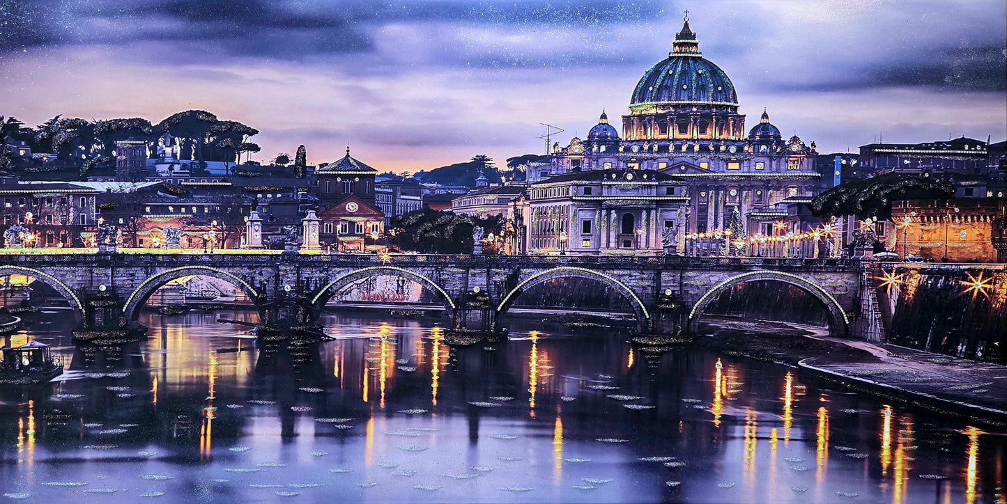 Quadro personalizzabile Roma su Tela 70x140 – Stampa Pittorica Fatta a Mano con Swarovski e Glitter | Arredo casa Classico e Moderno