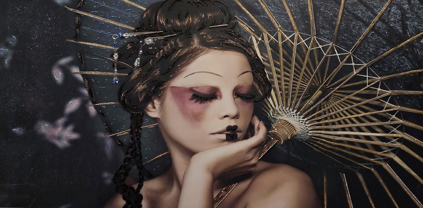 Quadro personalizzabile Donna orientale su Tela – Pittura Fatta a Mano con Swarovski e Glitter | Arredo casa/ufficio Classico e Moderno