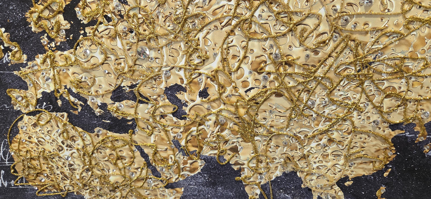 Quadro personalizzabile Mondo su Tela 70x140 – Stampa Pittorica Emisfero con Swarovski e Glitter | Aredo casa/ufficio Classico e Moderno