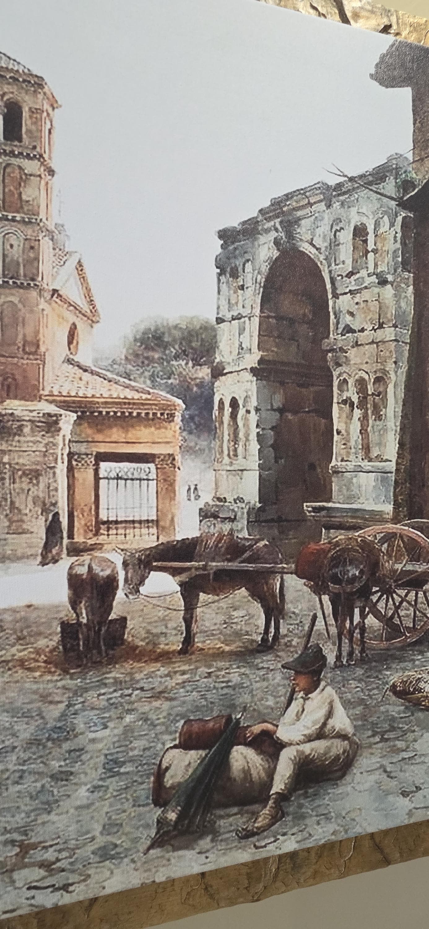 Quadro personalizzabile Borgo Roma sparita con cornice oro su Tela – Pittura Fatta a Mano con Swarovski e Glitter | Arredo casa/ufficio Classico e Moderno