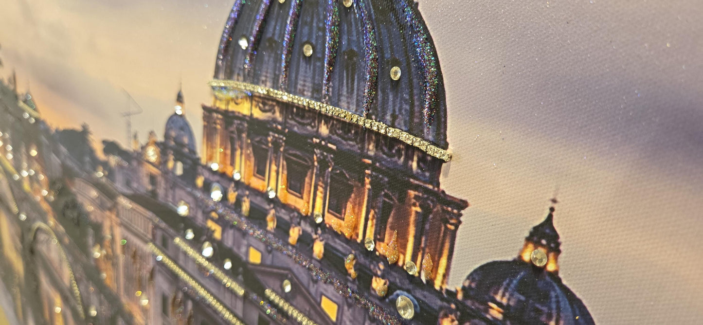 Quadro personalizzabile Roma su Tela 70x140 – Stampa Pittorica Fatta a Mano con Swarovski e Glitter | Arredo casa Classico e Moderno