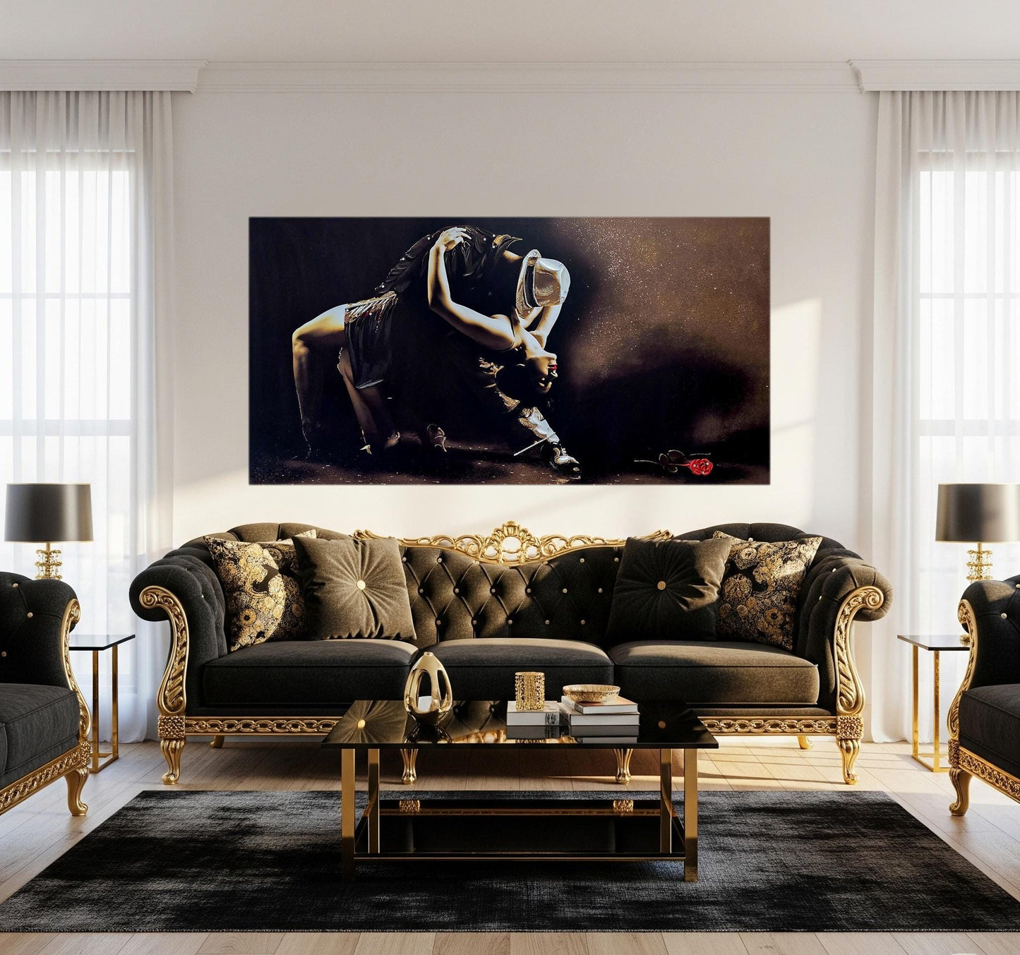 Quadro personalizzabile Ballerini tango su Tela – Pittura Fatta a Mano con Swarovski e Glitter | Arredo casa/ufficio Classico e Moderno