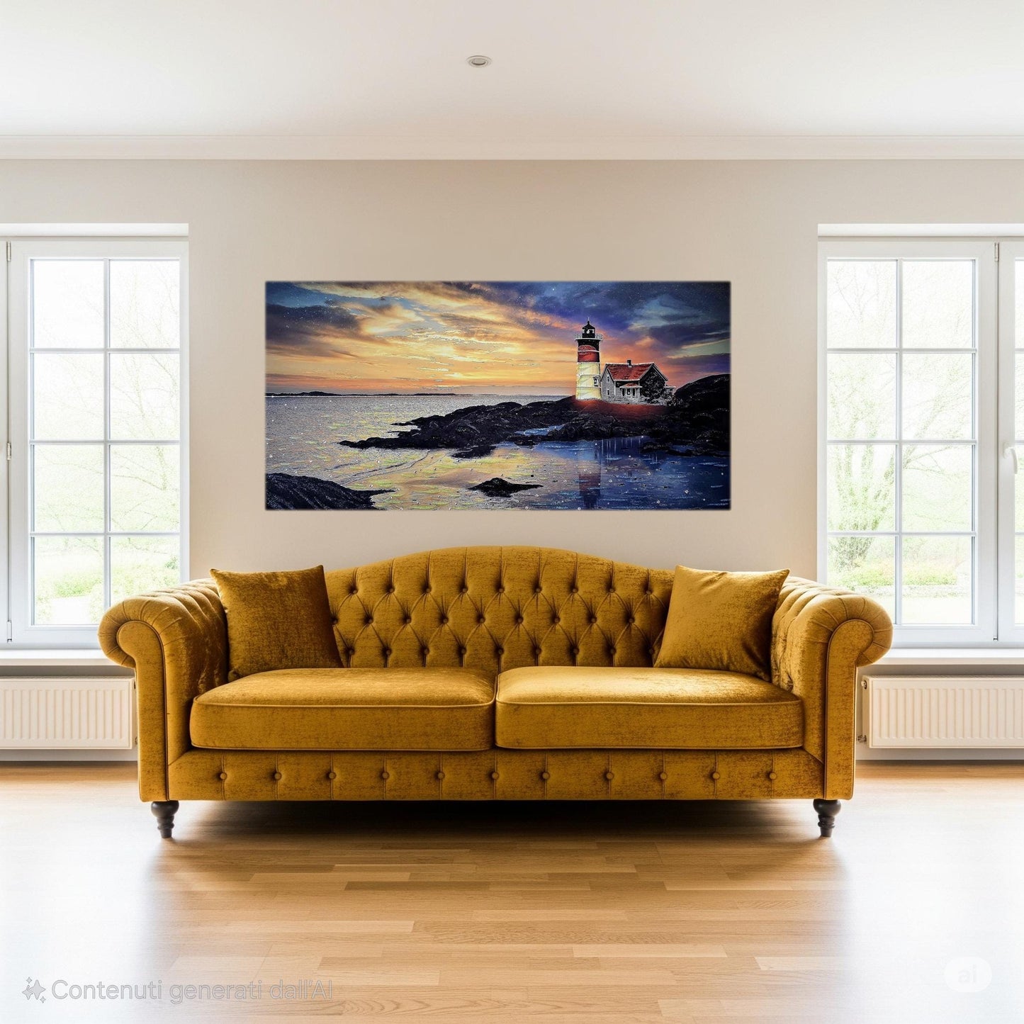 Quadro personalizzabile Faro sul mare su Tela – Pittura Fatta a Mano con Swarovski e Glitter | Arredo casa/ufficio Classico e Moderno