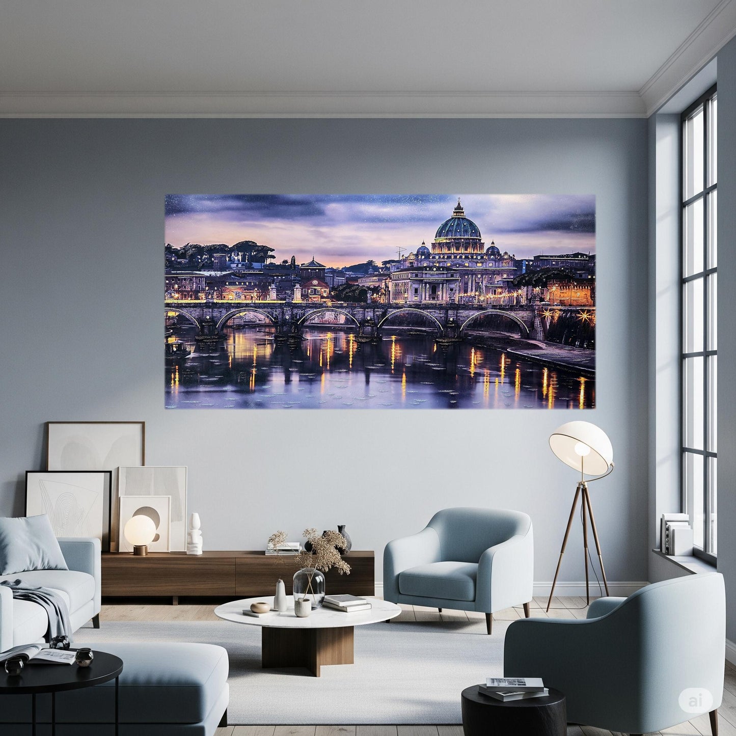 Quadro personalizzabile Roma su Tela 70x140 – Stampa Pittorica Fatta a Mano con Swarovski e Glitter | Arredo casa Classico e Moderno