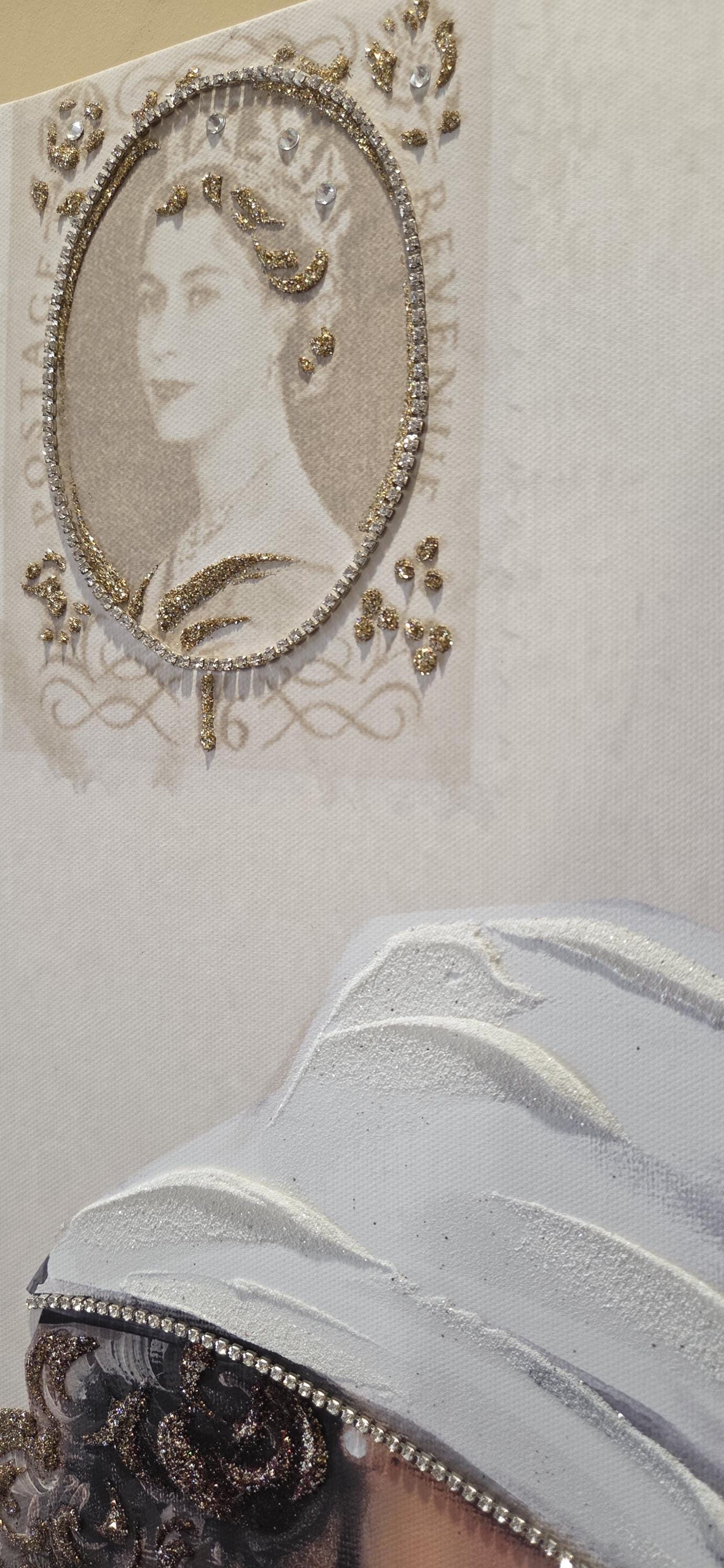 Quadro personalizzabile Donna figurativo Londra su Tela – Pittura Fatta a Mano con Swarovski e Glitter | Arredo casa/ufficio Classico e Moderno