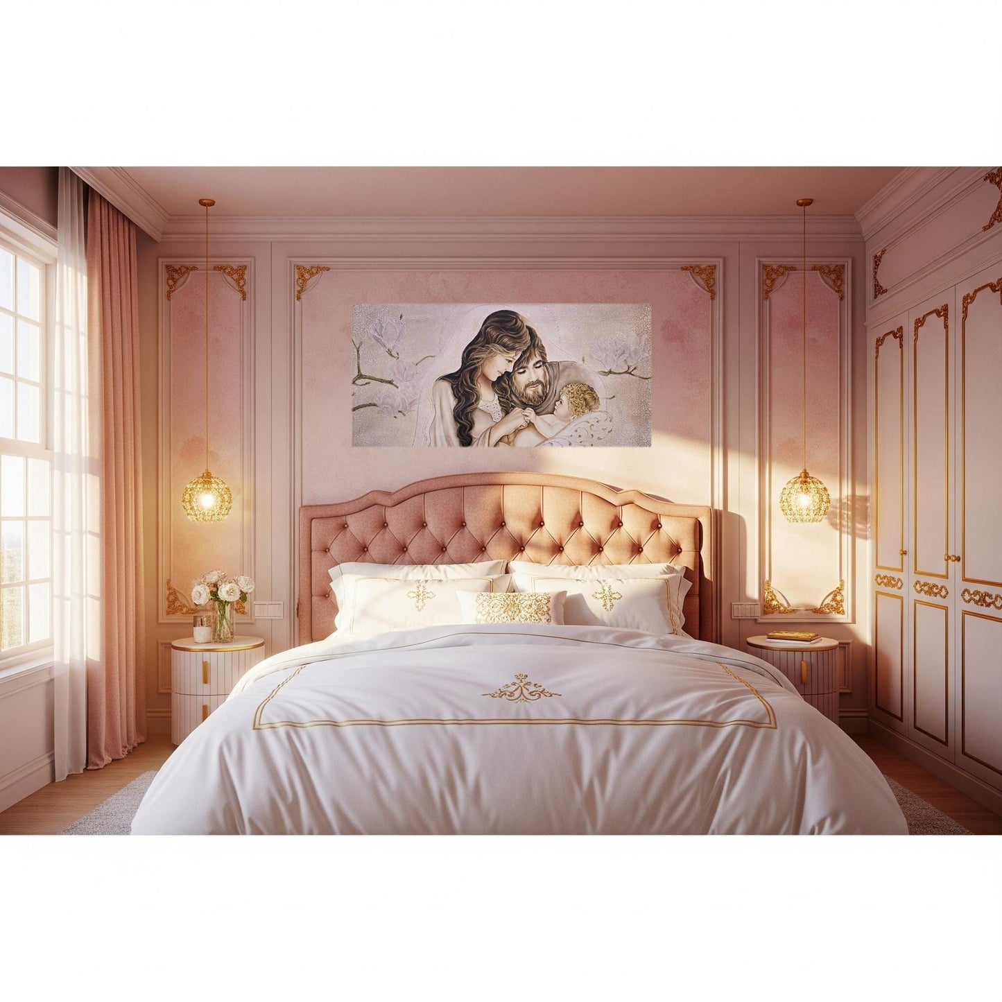 Quadro stampa su tela pittorica fatta a mano maternità/capezzale figurativo paesaggio panorama classico moderno  swarovsky  glitter brillantinato