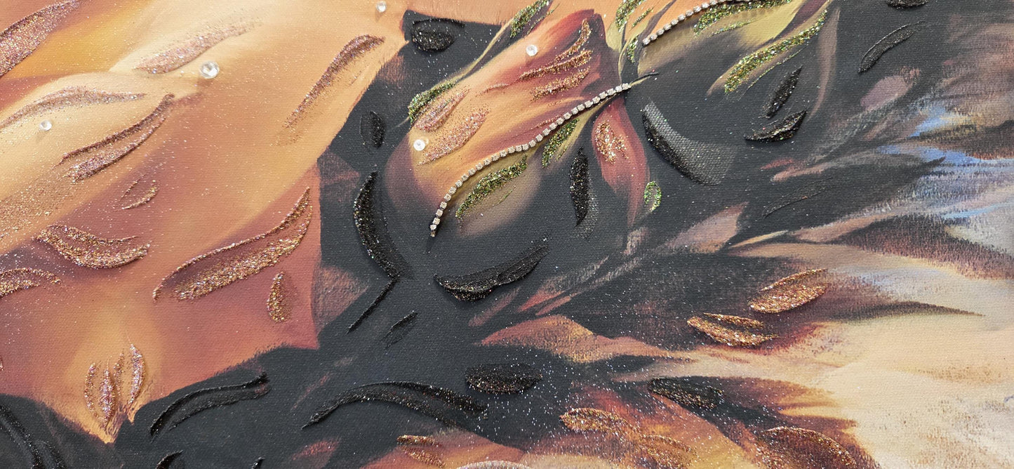 Quadro personalizzabile Rose su Tela – Pittura Fatta a Mano con Swarovski e Glitter | Arredo casa/ufficio Classico e Moderno