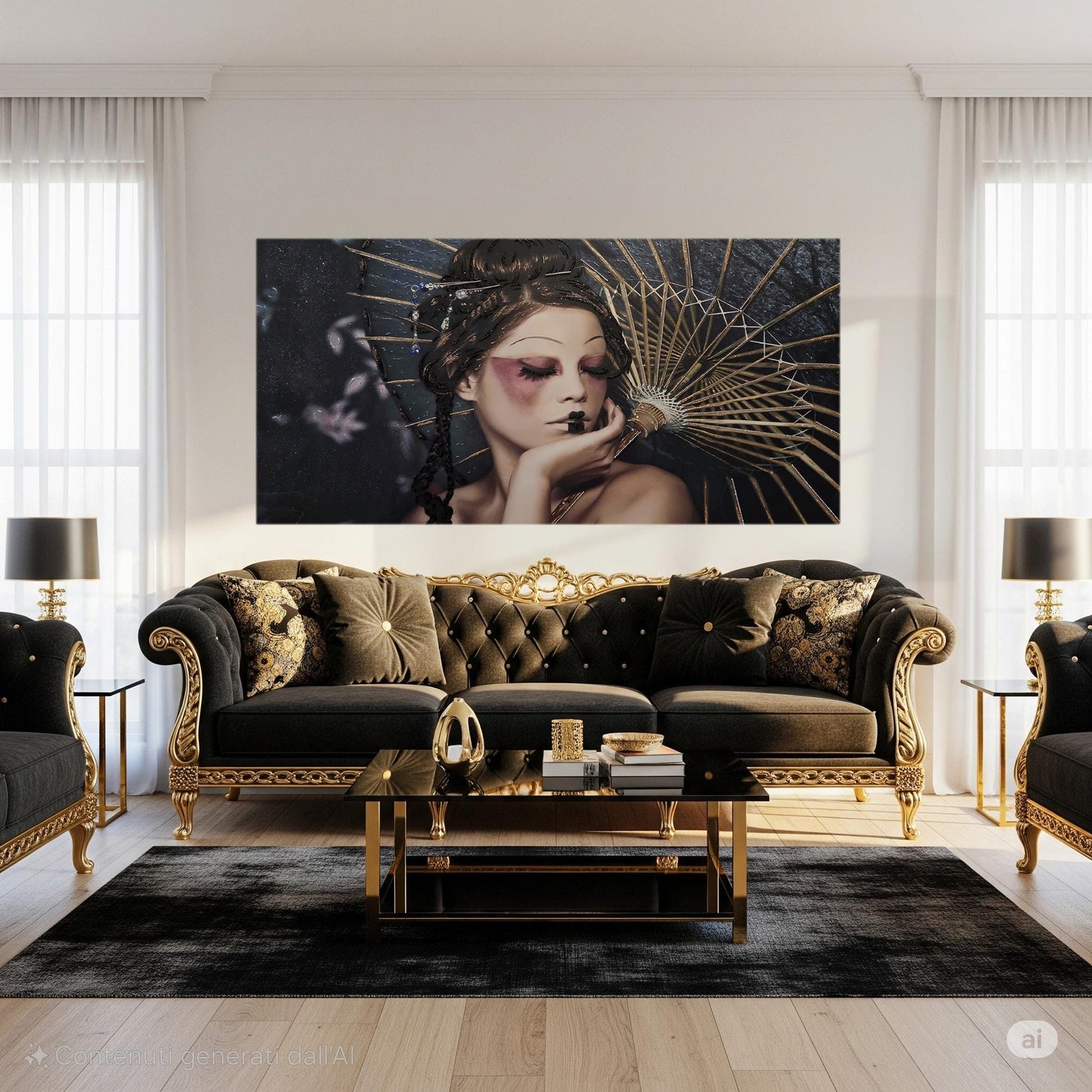 Quadro personalizzabile Donna orientale su Tela – Pittura Fatta a Mano con Swarovski e Glitter | Arredo casa/ufficio Classico e Moderno