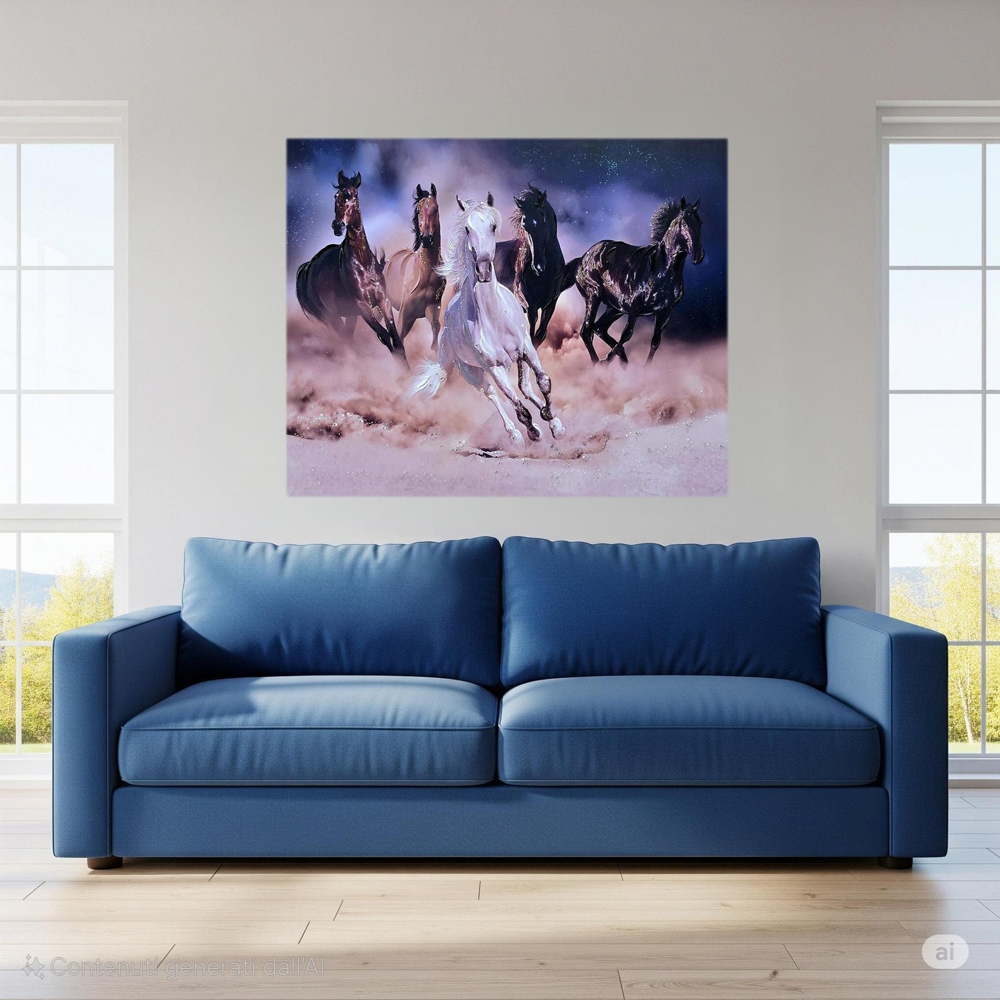 Quadro Personalizzabile Cavalli su Tela – Stampa Pittorica Fatta a Mano con Swarovski e Glitter | Arredo casa Classico o Moderno