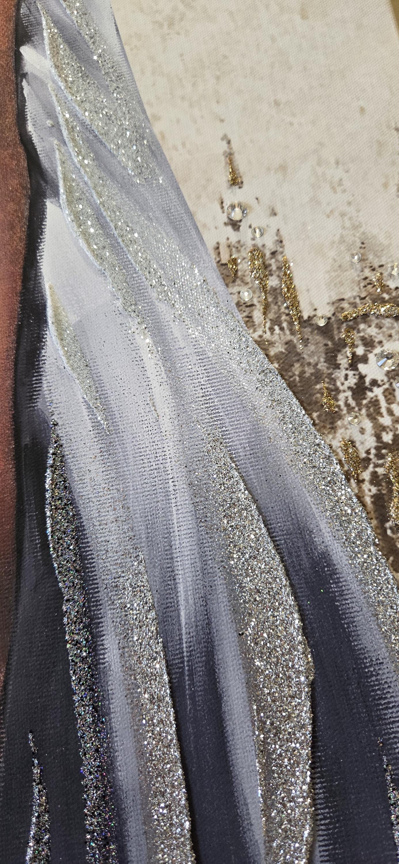 Quadro personalizzabile Donna figurativo Londra su Tela – Pittura Fatta a Mano con Swarovski e Glitter | Arredo casa/ufficio Classico e Moderno