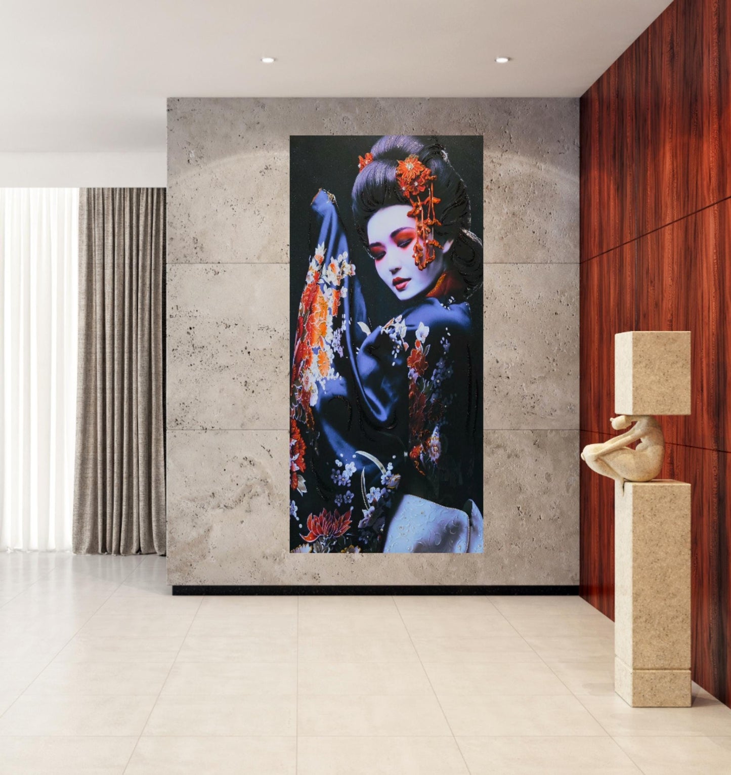 Quadro personalizzabile Geisha su Tela – Pittura Fatta a Mano con Swarovski e Glitter | Arredo casa/ufficio Classico e Moderno