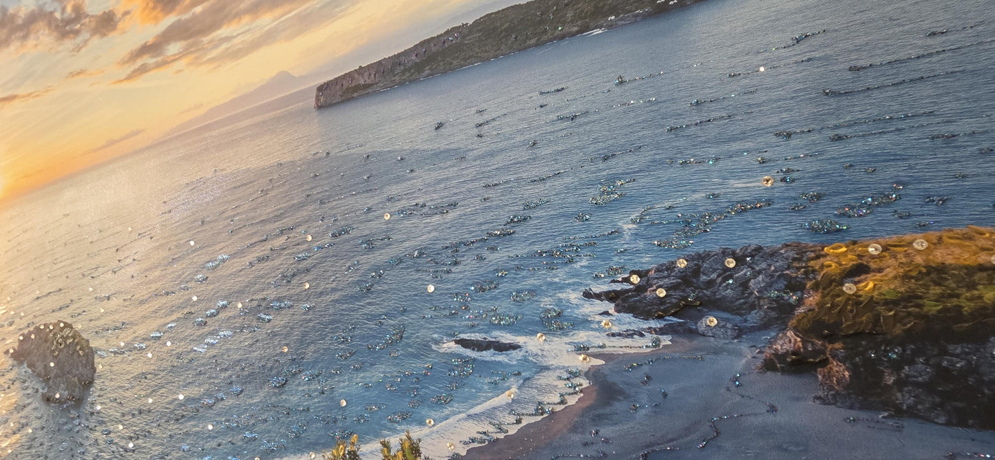 Quadro personalizzabile Mare su Tela con cornice decapè argento – Fatta a Mano con Swarovski e Glitter | Arredo casa/ufficio Classico e Moderno