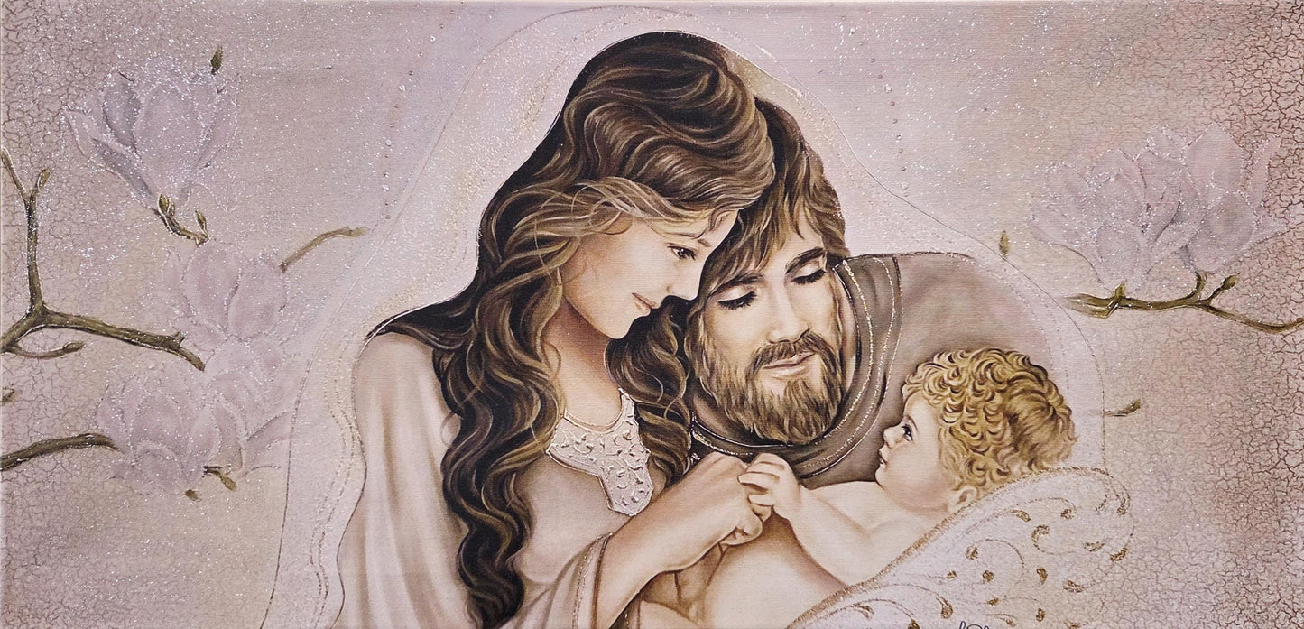 Quadro stampa su tela pittorica fatta a mano maternità/capezzale figurativo paesaggio panorama classico moderno  swarovsky  glitter brillantinato