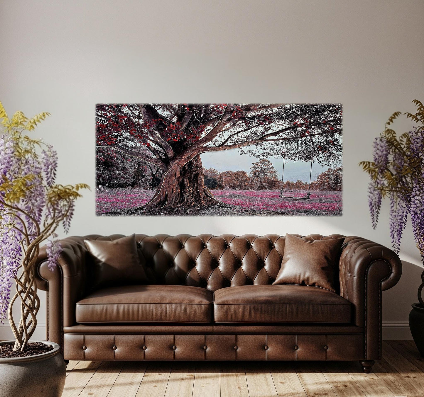 Quadro personalizzabile Albero con Altalena su Tela – Pittura Fatta a Mano con Swarovski e Glitter | Arredo casa/ufficio Classico e Moderno