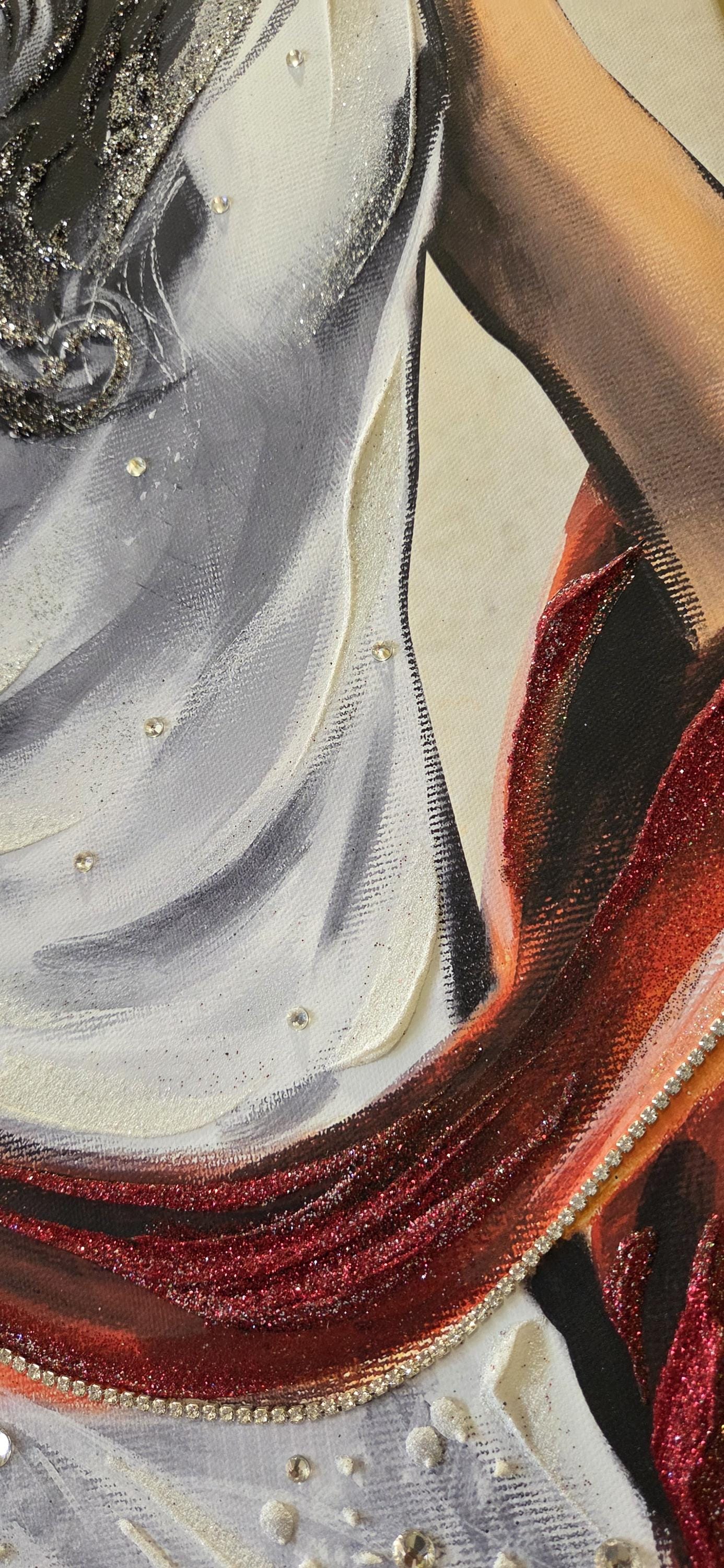 Quadro personalizzabile Donna figurativo New York su Tela – Pittura Fatta a Mano con Swarovski e Glitter | Arredo casa/ufficio Classico e Moderno