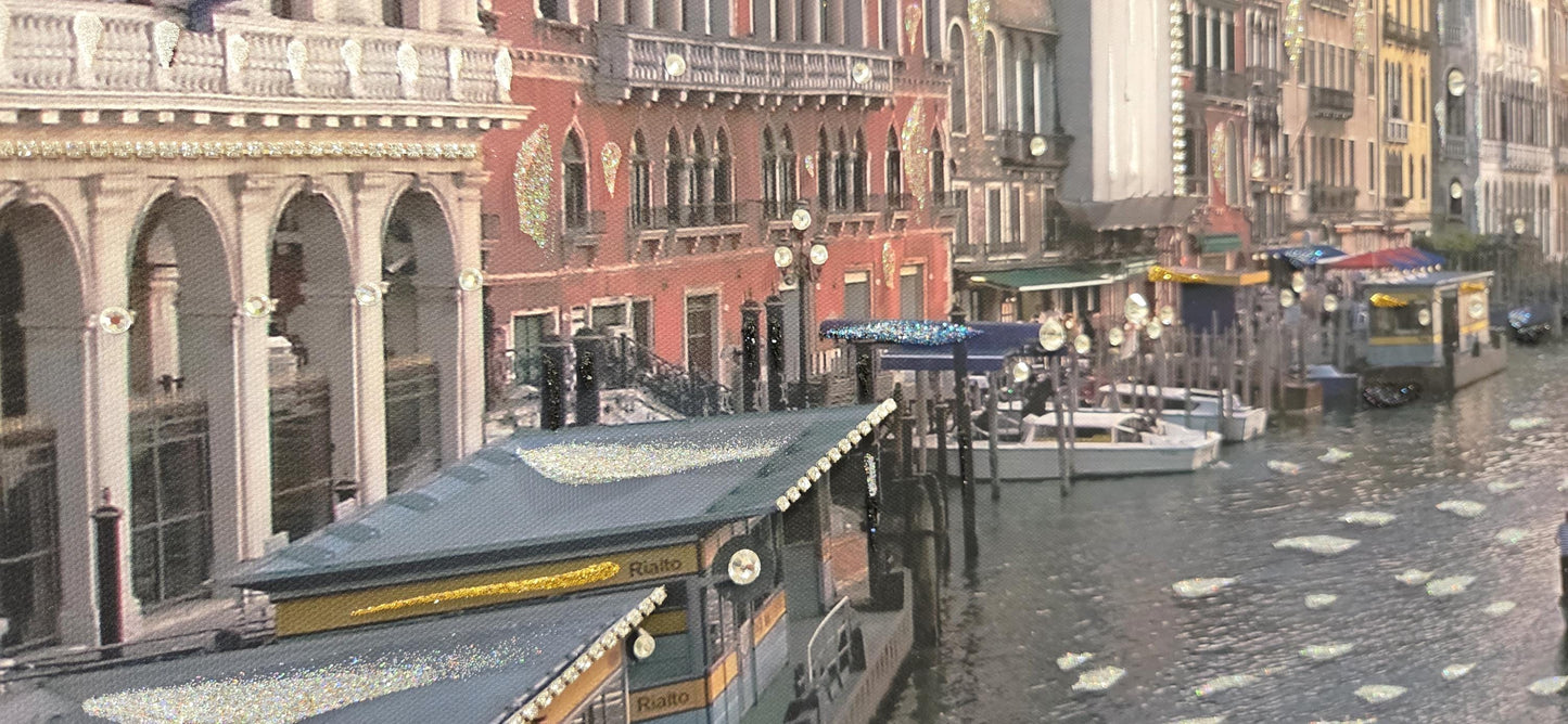 Quadro Personalizzabile Venezia su Tela – Stampa Pittorica Fatta a Mano con Swarovski e Glitter | Paesaggio Classico o Moderno